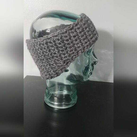 Just in! Handmade Crocheted Contoured Unisex Headband/Earwarmer Dark Grey - Picture 5 of 8